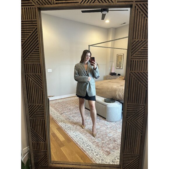 Stafford Gray Tweed Oversized Blazer Size 42 L– 70% Wool Elbow Patch Jacket Quie - Picture 4 of 13